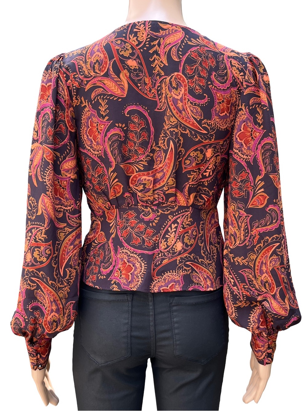 Dynamite Paisley Bishop Sleeve Button Front Blouse XS - Picture 3 of 10